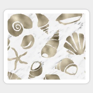 Golden South Pacific sea shells - white marble Sticker